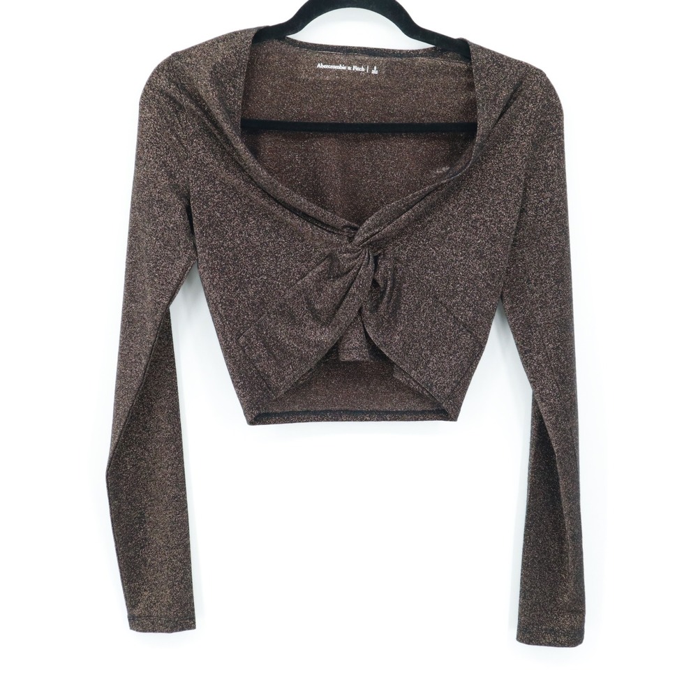 Abercrombie &‎ Fitch Crop Top Womens S Brown Twist Gold Sparkle Festive Holiday